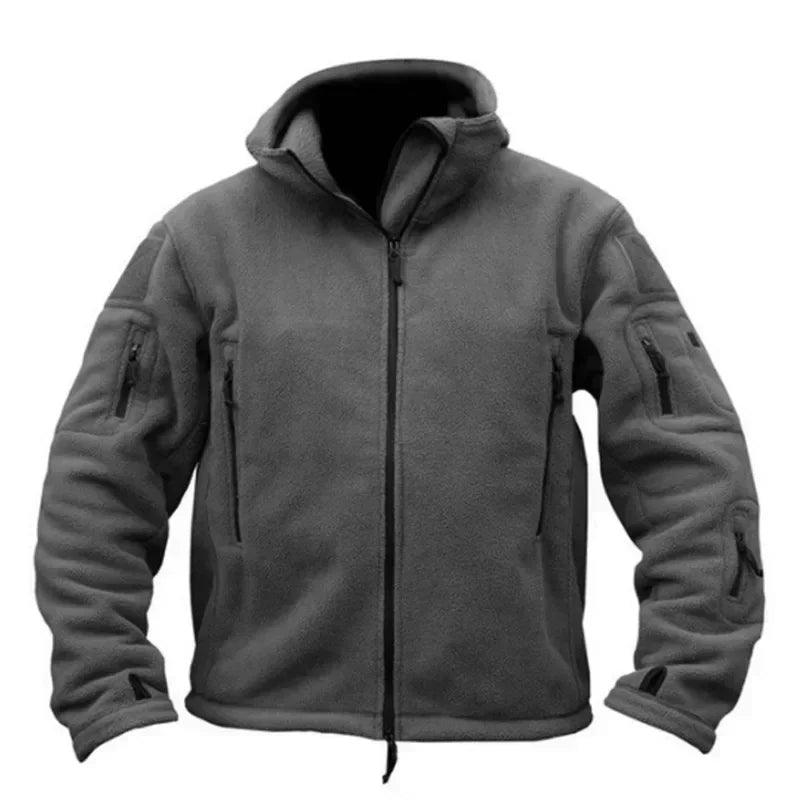 Herr Militär Fleecejacka med Huva – Varm Taktisk Jacka för Vandring och Friluftsliv, S–4XL