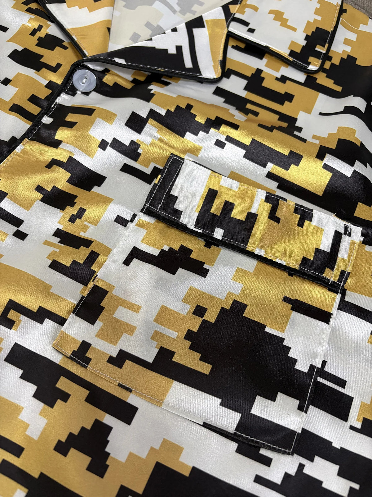HZOIOYS randigt pyjamasset herr med satinkänsla – kortärmat, S–1XL