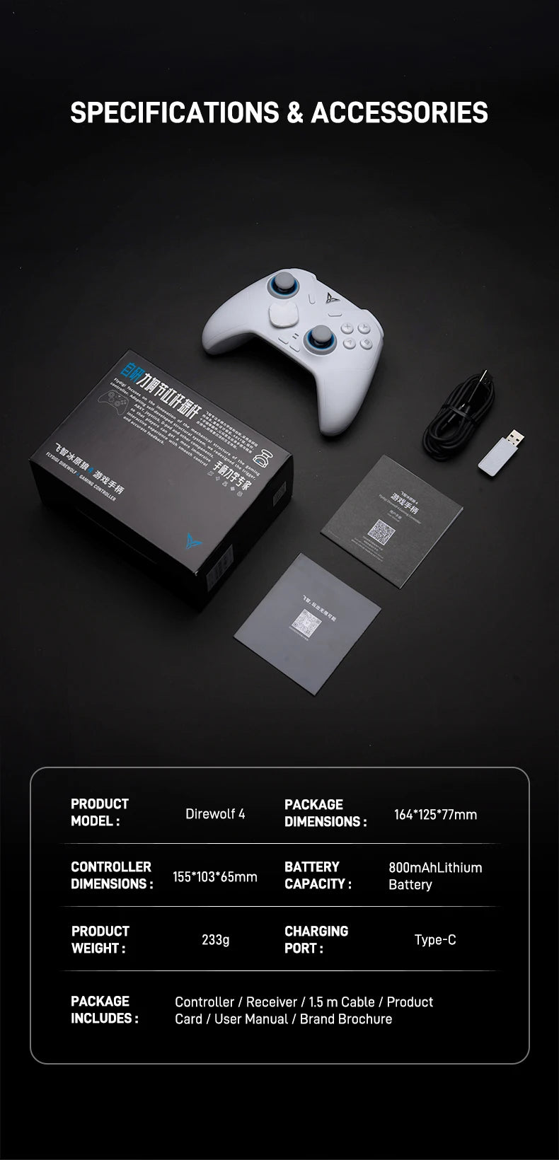 Flydigi Direwolf 4 Wireless Gamepad Controller Wired Gaming Console Support PC /Switch/Phone/Tablet Computer Video Gaming Player