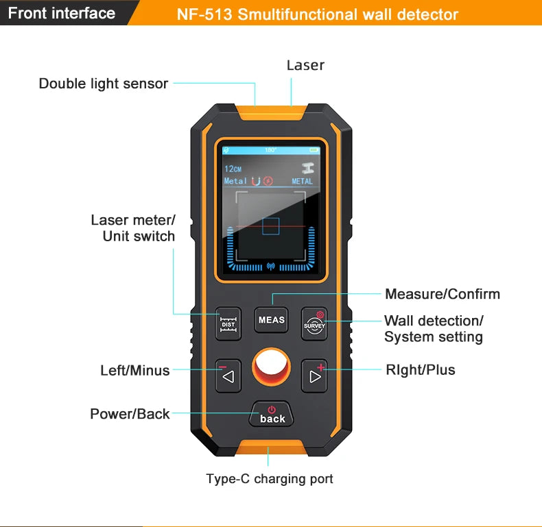 NOYAFA NF-513S Metal Detector Wall Scanner AC Live Cable Wires Metal Wood Stud Find with Positioning Hole Wall Detector