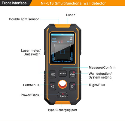 NOYAFA NF-513S Metal Detector Wall Scanner AC Live Cable Wires Metal Wood Stud Find with Positioning Hole Wall Detector