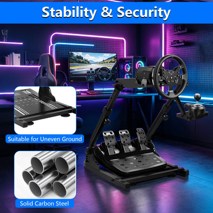 Foldable Racing Steering Wheel Stand Adjustable Universal Steering Wheel Mount Carbon Steel Racing Simulator Stand Anti-slip Feet for Gaming Racing Enthusiasts