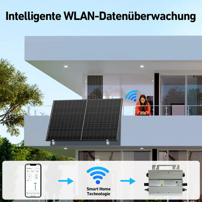 DOKIO Balkongkraftverk 1640W (4×400W DSP-400M) – Monokristallin, Plug & Play, Växelriktare ingår ej, Balkong/Terrass/Villa, EU-lager