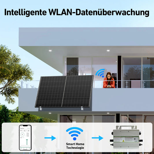 DOKIO Balkongkraftverk 1640W (4×400W DSP-400M) – Monokristallin, Plug & Play, Växelriktare ingår ej, Balkong/Terrass/Villa, EU-lager