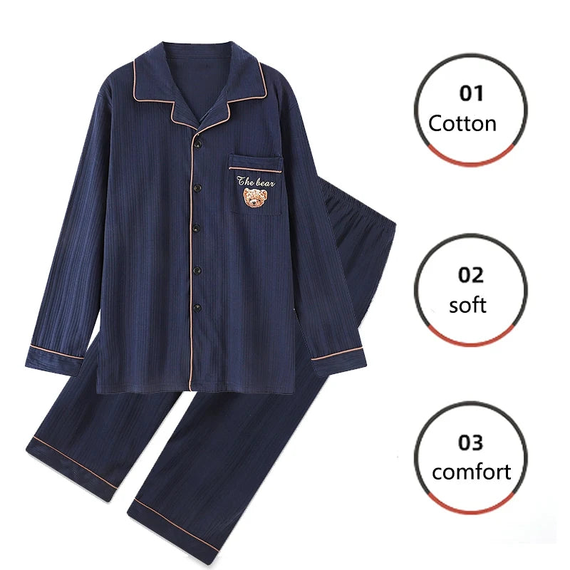 Herr Pyjamas Höst & Vinter – Bomull Långärmad Cardigan Plus Size Rutig 2-delad, Grön & Blå