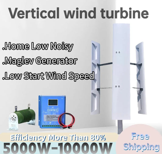 Vertikal Vindturbin 5kW/8kW/10kW 12V/24V/48V – Hybrid MPPT-regulator Off-Grid Inverter, Med eller Utan Bromstrumma