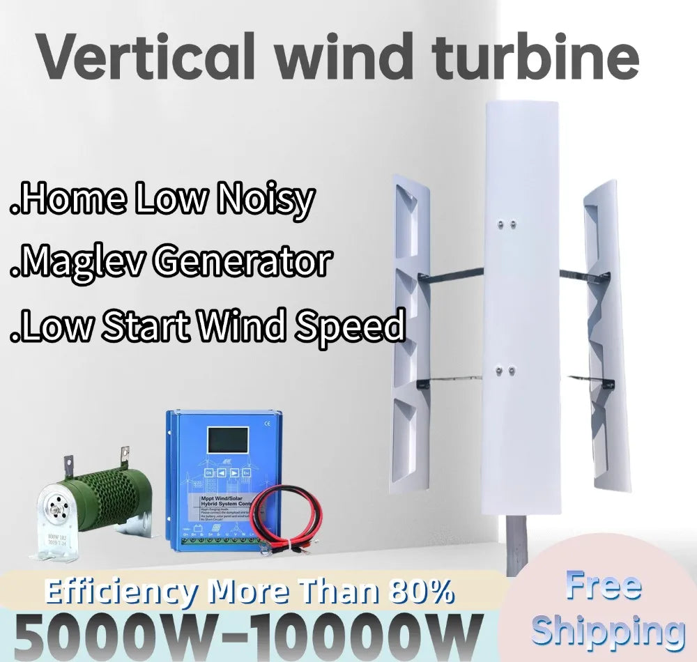 Vertikal Vindturbin 5000W 12V/24V/48V – Lågbullrig Permanent Magnet Off-Grid 220V med Regulator, EU-lager Polen
