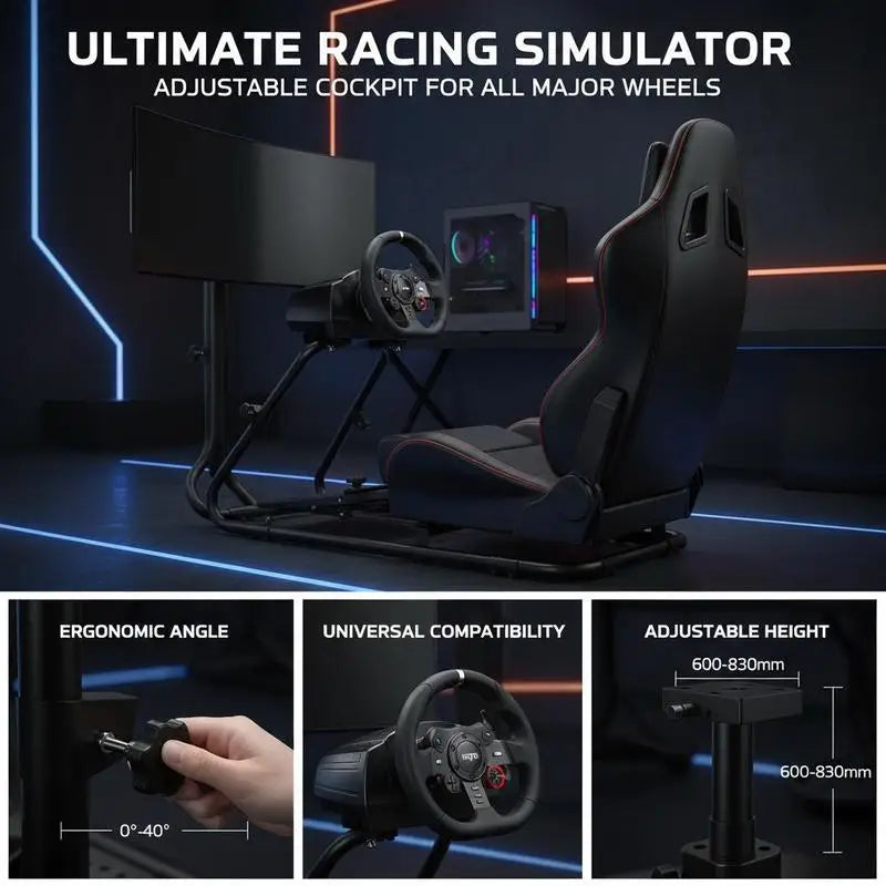 Steering wheel stand 600–830mm Gaming seat 0°–40° Steel frame gaming seat Racing simulator for racing games Gaming seat Racing seat Racing seat for Logitech Thrustmaster Fanatec Hori and Mad Catz
