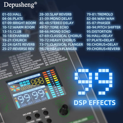 14 Channels Digital Professional Audio Console Mixer Depusheng TG14 Mixing DJ Console USB with 48V Phantom Power Built-in 99 Rev