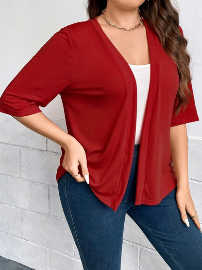 Dam Plus Size Blazer – Dräperad Öppen Enfargad 3/4-ärm Casual Mångsidigt Året Runt, 8 Färger 1XL–5XL