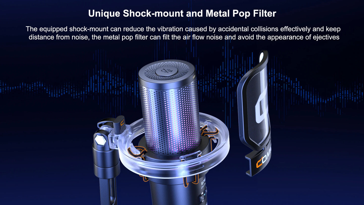 Cardioid Condenser Wired USB Microphone with RGB lights for Gaming, Podcasting, Music creation and PS4/5 Ejoy Uni A Uni D