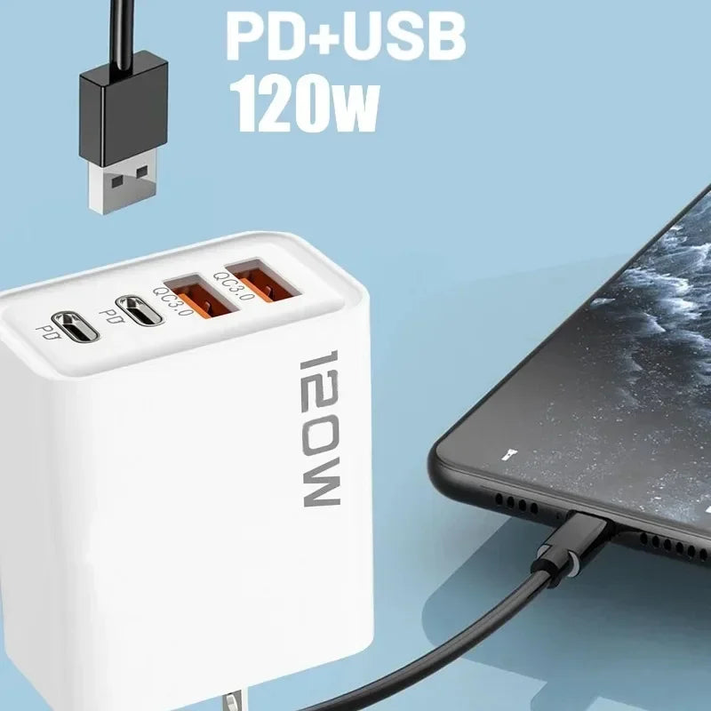 4-port USB-laddare med PD/QC3.0 – EU, US, UK och kabelvarianter
