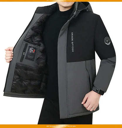 Herr Lång Vinterjacka Parkas med Huva – Varm Vindskyddande Vattentät Outwear, 2 Färger, Storlek XXS–5XL