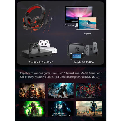 Occkic Gaming Headset 3,5mm CE – Over-Ear ABS/Läder Aktiv Brusreducering 120° Mikrofon PS4 PS5 Xbox PC 1,8m Röd Vit Blå