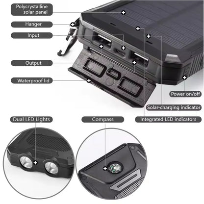 2026 New 200000mAh High Capacity Solar Power Bank Fast Charging USB-A/USB-C for IOS Android Portable Charger