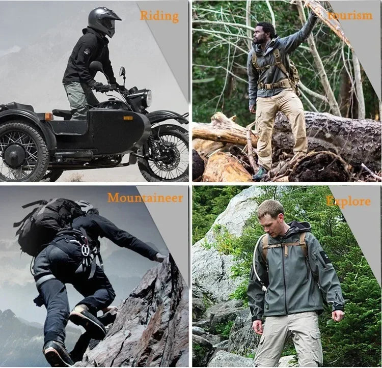 Herr Militär Softshell Set 2026 – Fleece Jacka + Byxor Outdoor, Grå/Svart/Khaki/Kamouflage S–4XL