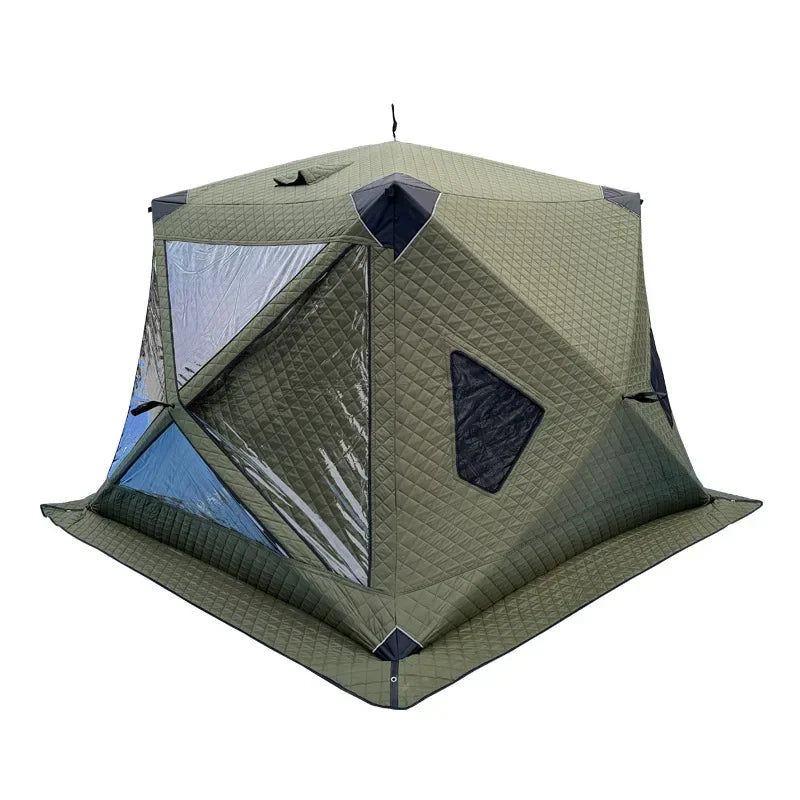 Fully Automatic Winter Ice Fishing Tent with Chimney Hole, Transparent Window, Quick Opening, Portable