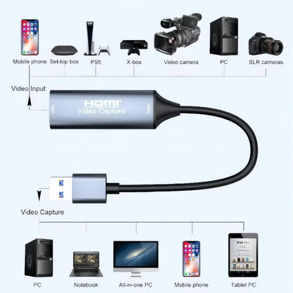 HDMI Capture Card USB-C/USB 2.0/3.0 – 4K ingång, 1080p/60Hz utgång, Plug-and-play för PC, Android & Mac