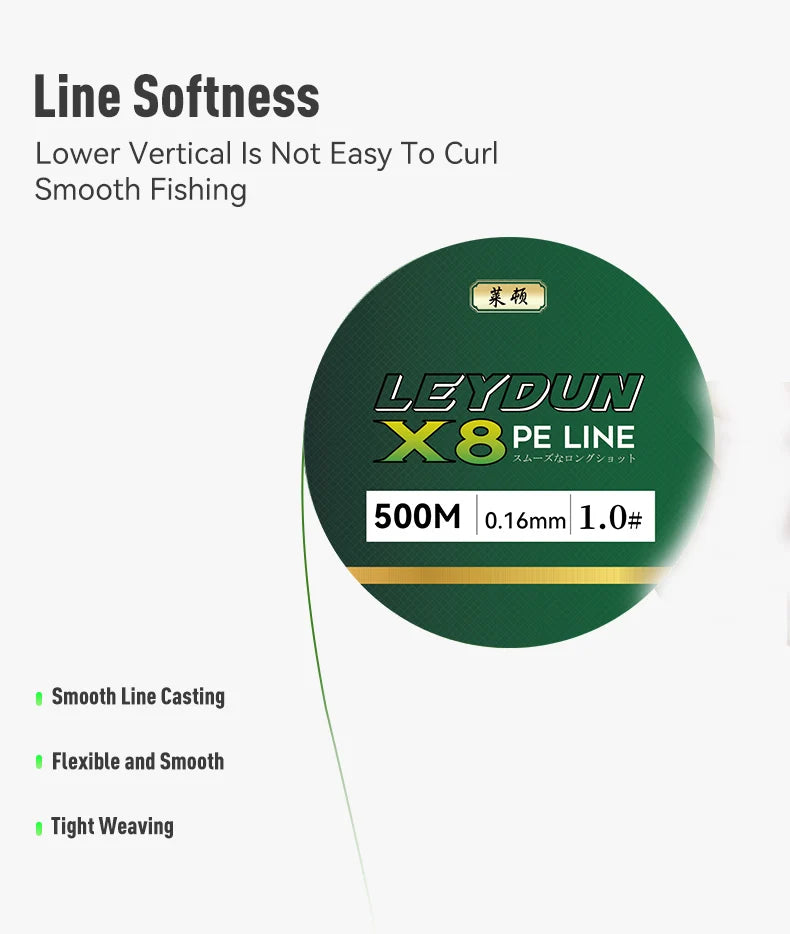 LEYDUN 500m Micro New Fishing Lines 8 Strands Braided PE Japan Smooth Multifilament Line Sea Fishing Carp Fly Wire Line Tool