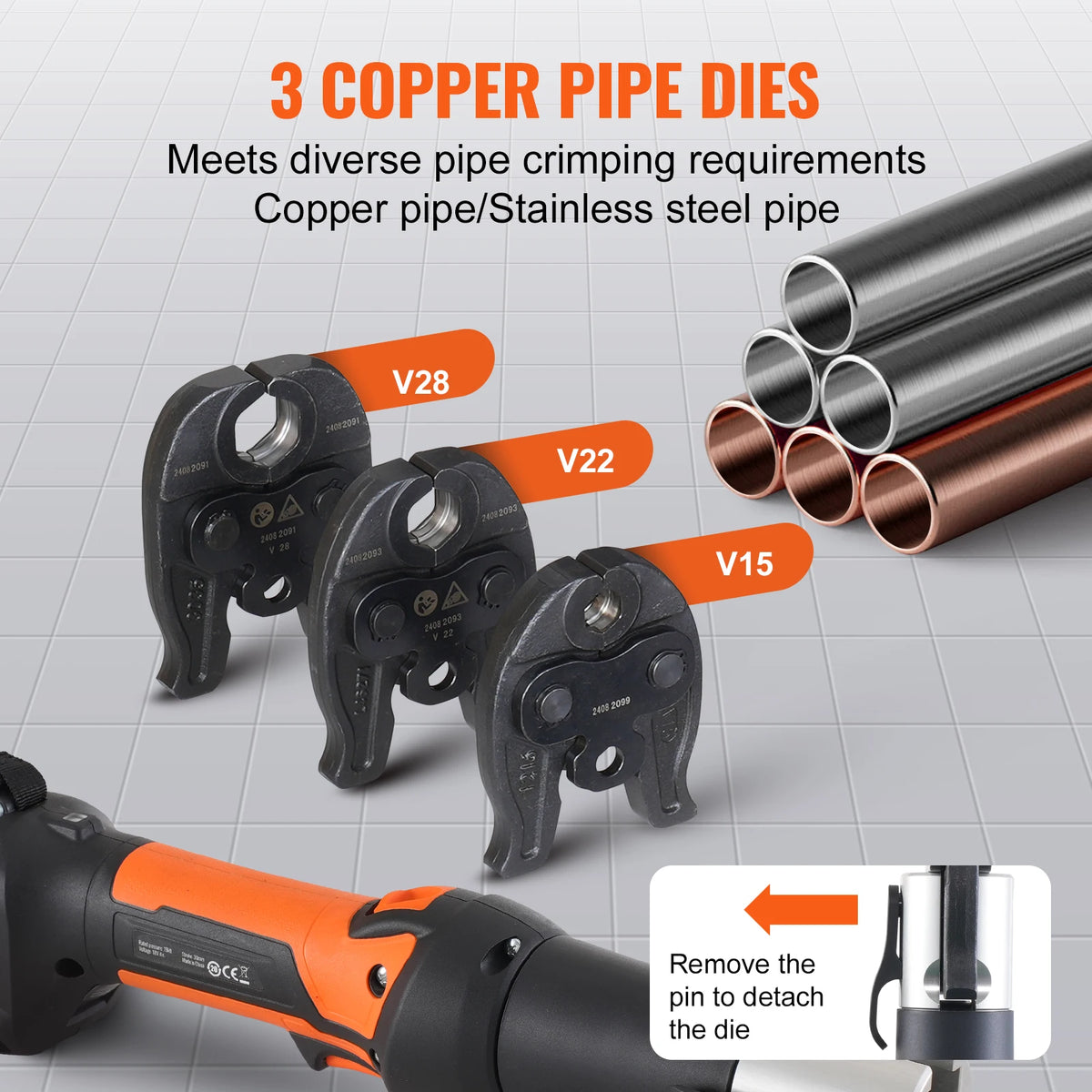SucceBuy Pro Pressverktyg och Batteri Kit Elektriskt Rörpressningsverktyg med V15 V22 V28 Backar
