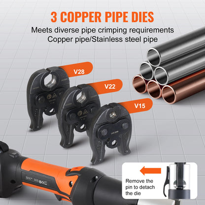 SucceBuy Pro Pressverktyg och Batteri Kit Elektriskt Rörpressningsverktyg med V15 V22 V28 Backar