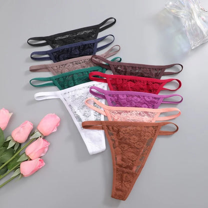 3Pcs/Set Sexy Lace Floral Panties For Women Solid Color Transparent Underwear Female Lace Perspective Hollow Out G-string Thongs