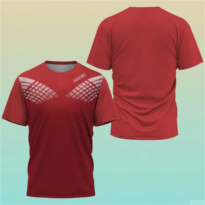New Hot 3D Printing Boutique Table Tennis Shirt Training T-shirt Sweat Absorption Comfortable Top Badminton Sport Round Neck O N