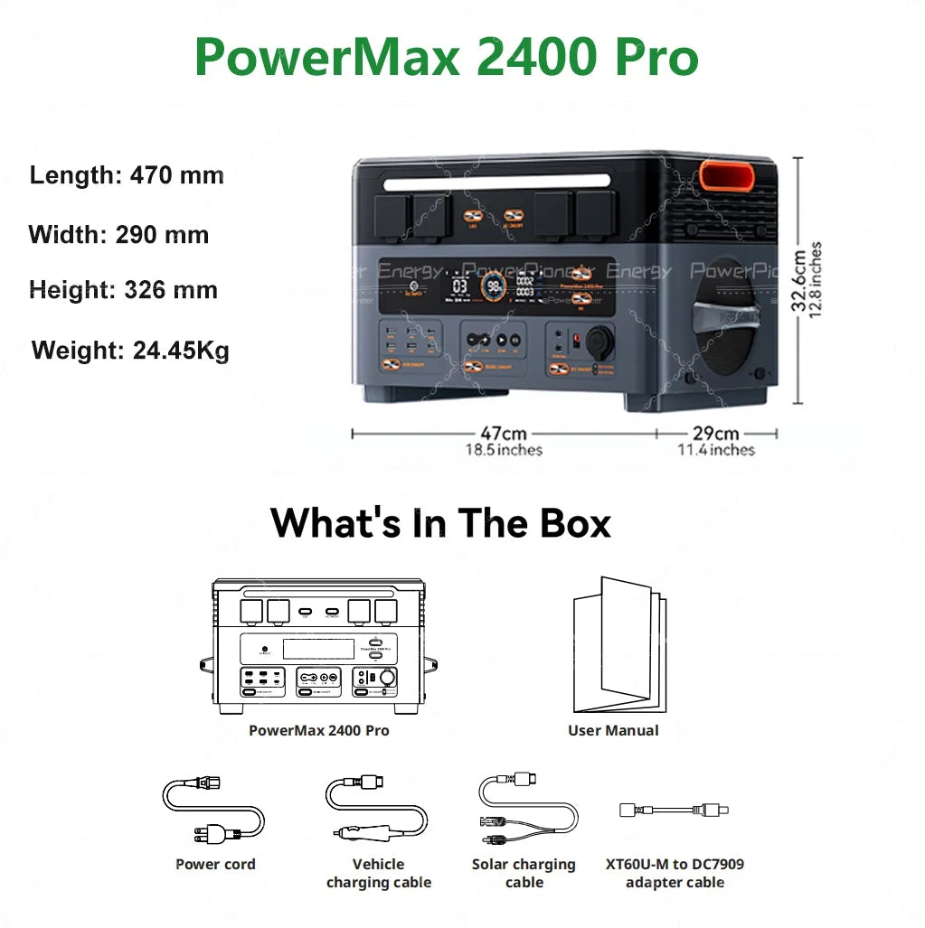 OSCAL PowerMax2400 Pro Portabel Kraftstation – 2016Wh (utbyggbar), 2400W, LiFePO4, 0ms UPS, Inbyggd Högtalare, EU-lager