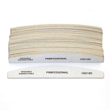 2/6/8/12/20pcs Professional Nail File Grey Half Moon Wooden Nail Files 100/180 Grit Double-Sided Sanding Washable Manicure Tools