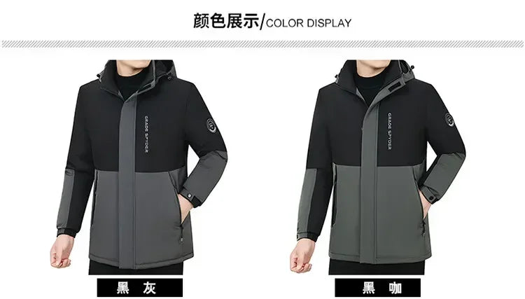 Herr Lång Vinterjacka Parkas med Huva – Varm Vindskyddande Vattentät Outwear, 2 Färger, Storlek XXS–5XL