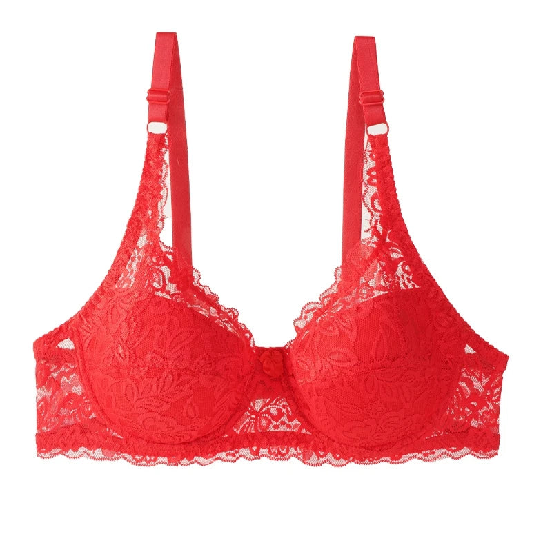 Women New Sexy Floral Lace Bras Comfort Breathable Underwear Brassiere Summer Thin Push Up Bras Solid Color Lace Bra