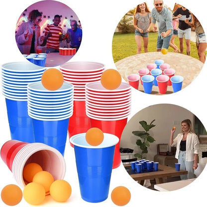 Beer Pong Game Set & Party Cups with Ping Pong Balls Recyclable Plastic Cups for Birthday BBQ Picnic Graduation House Party Work