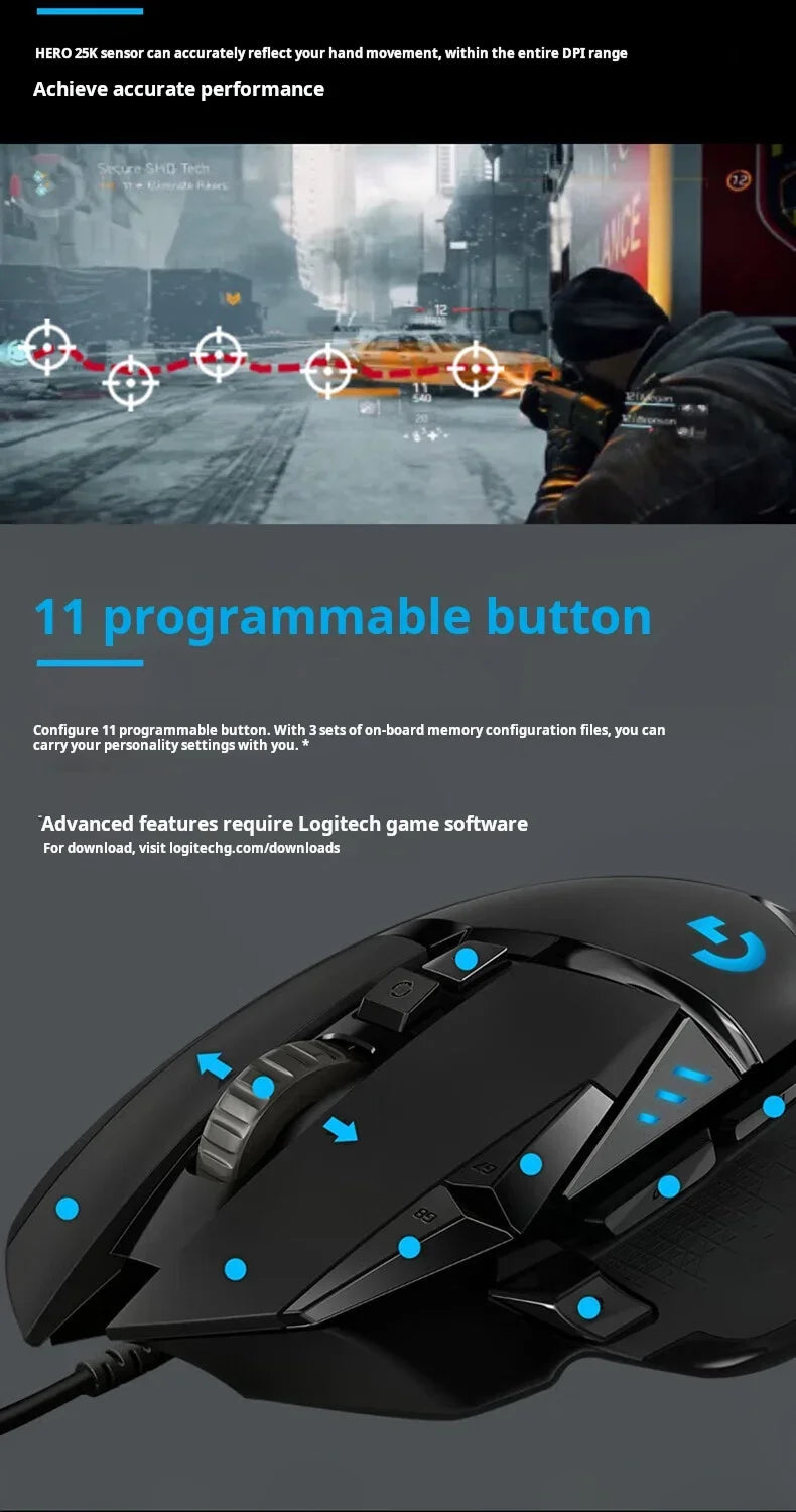Logitech G502 HERO Cable Game Mouse E-Sports Eating Chicken Mechanical Mouse RGB Light Can Be Balanced To Eat Chicken Macro Prog