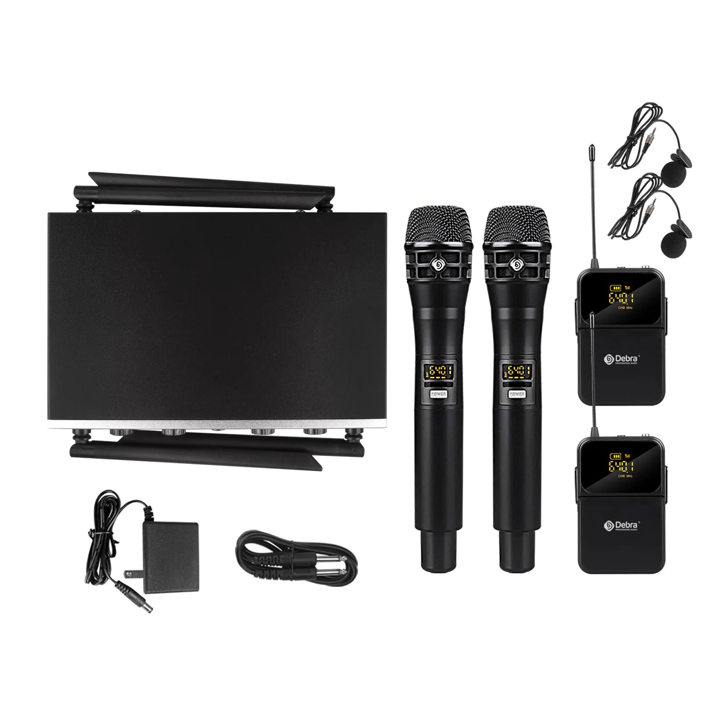 Debra DU4004 Wireless Conference Microphone System, UHF 4-channel, lavalier, headset, handheld microphone, for weddings, karaoke