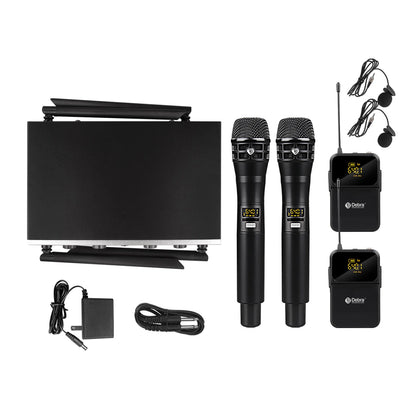 Debra DU4004 Wireless Conference Microphone System, UHF 4-channel, lavalier, headset, handheld microphone, for weddings, karaoke