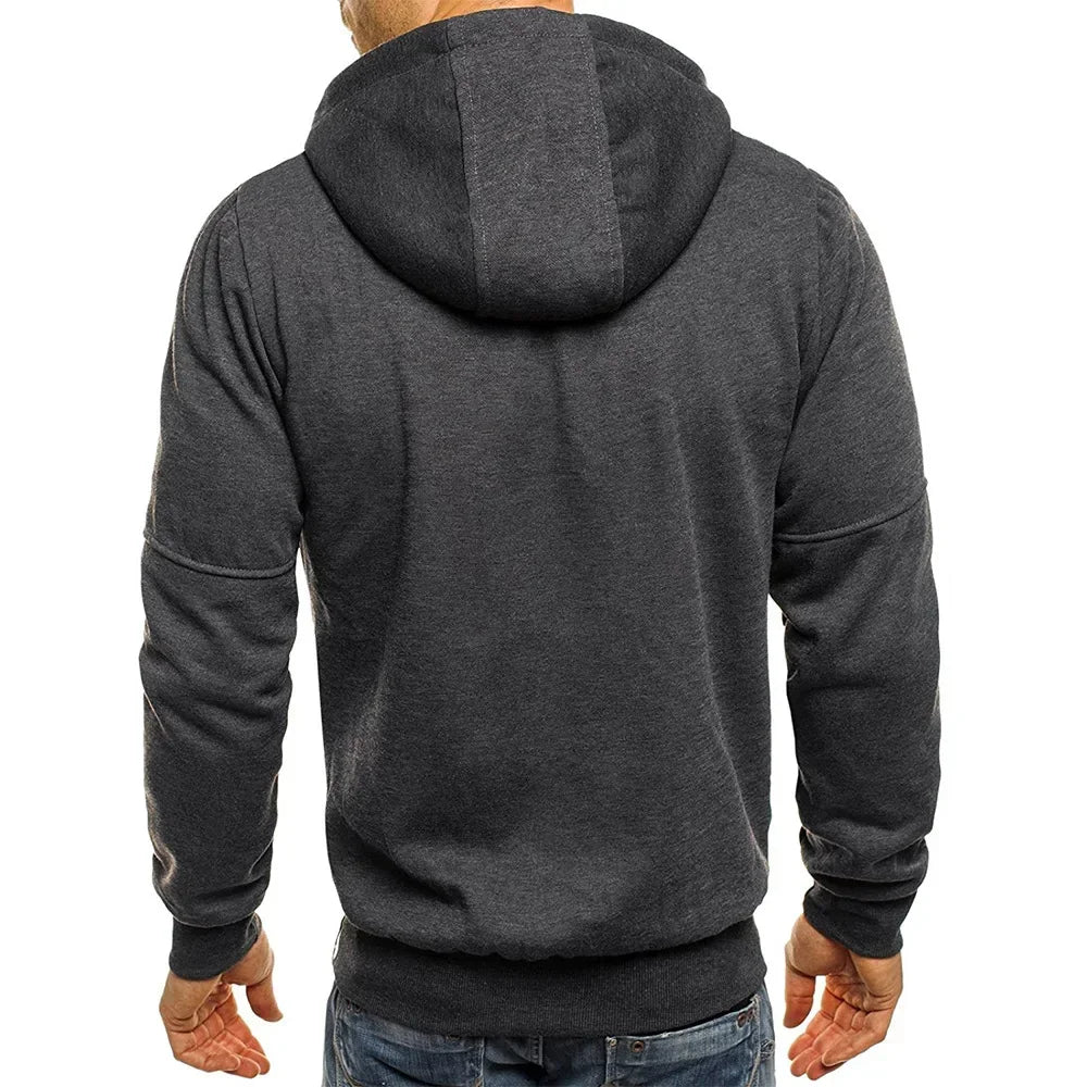 Herr Zip-up Hoodie med Fickor & Eget Tryck – Tunn, Japan-stil | M–4XL