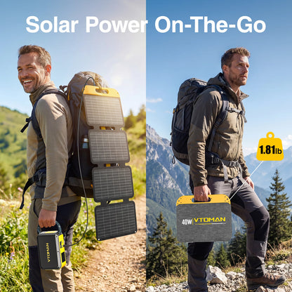VTOMAN VS40 Hopfällbar Solpanel 40W – IP67, USB-C PD30W & USB-A, 25% Verkningsgrad, Camping