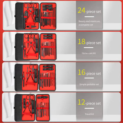 Nagelklippare Set 4–24 delar – Rostfritt Stål Manikyr Pedikyr Nageltrimmer Öronrensare, Svart