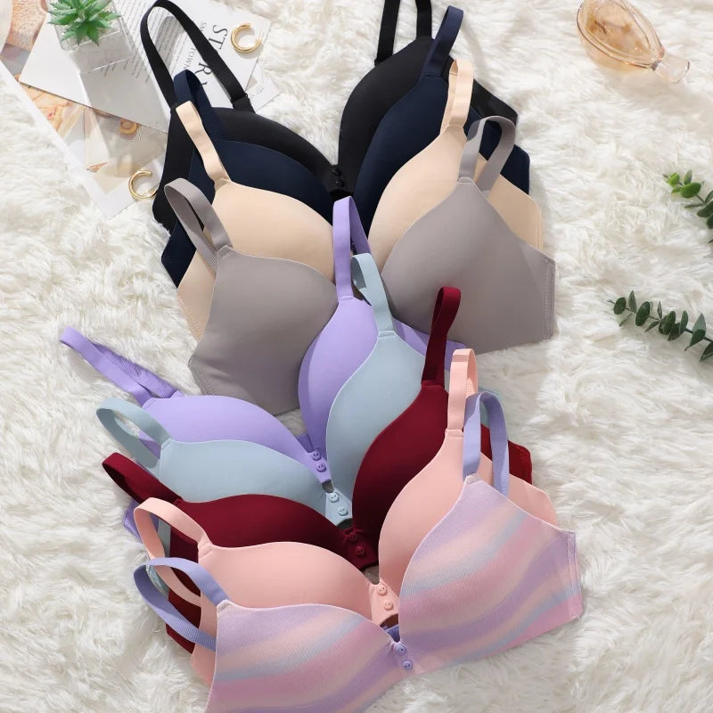 Ice Silk Seamless Wireless Bra Women Push Up Comfort Underwear 3/4 Cup Deep V Neck Daily Lingerie Bralette Plus Size