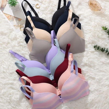 Ice Silk Seamless Wireless Bra Women Push Up Comfort Underwear 3/4 Cup Deep V Neck Daily Lingerie Bralette Plus Size