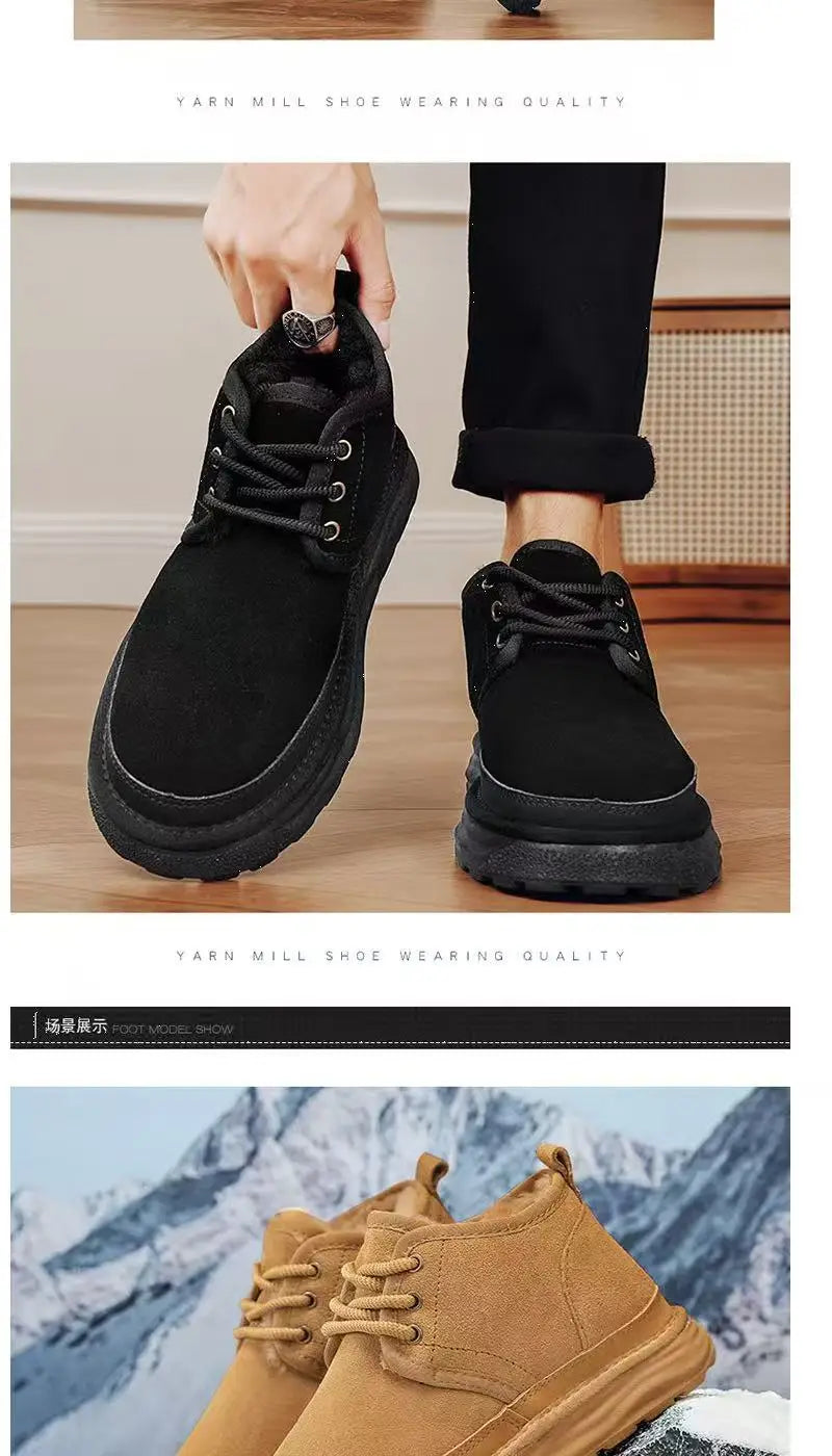 New Winter Snow Boots Men Plush Warm Men Boots Suede Leather Ankle Boot Comfortable Light Couple Cold Protection Sneakers