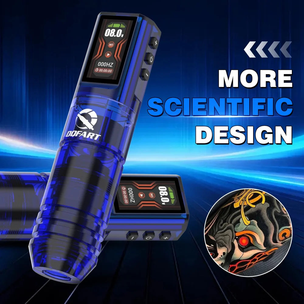 DQFART 1600mAh P2 LED Digital Display Electric Wireless Tattoo Machine Set 12V 6Colors Accessories Body Art Creative Designs