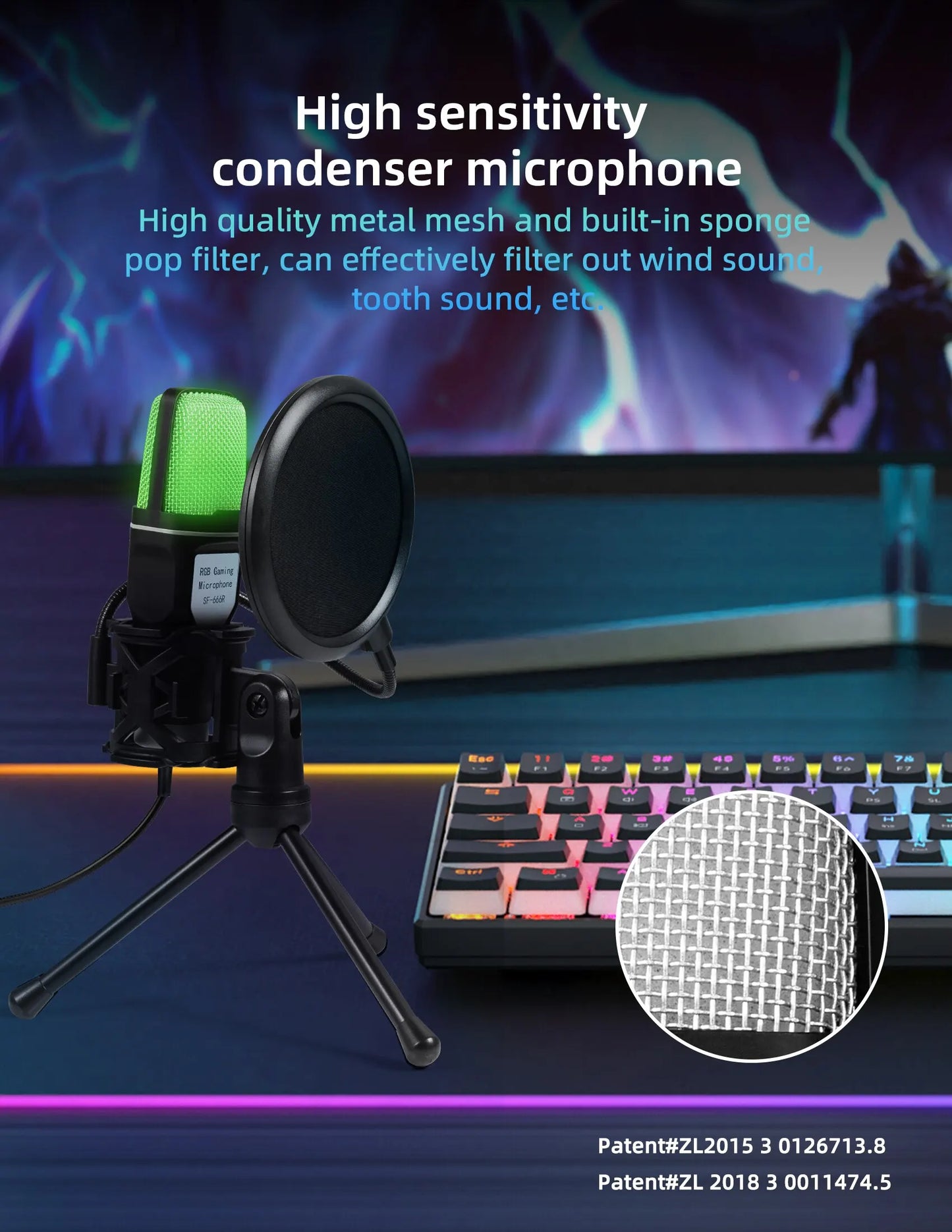Gaming Computer Professional Condenser Microphone Mic PC Laptop USB Wired Live Streaming Podcast Studio Mike Kit Gamer Karaoke