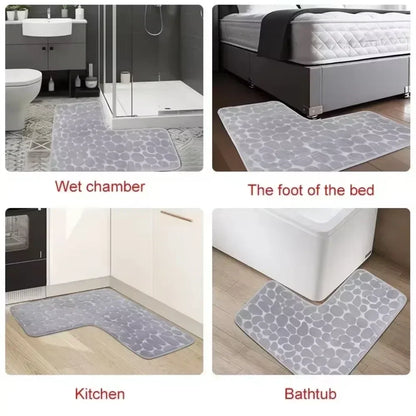 80x80cm New L-shaped Bath Mat Cobblestone Memory Foam Super Absorbent Non-Slip Corner Mat for Bathroom Shower Toilet Home Decor