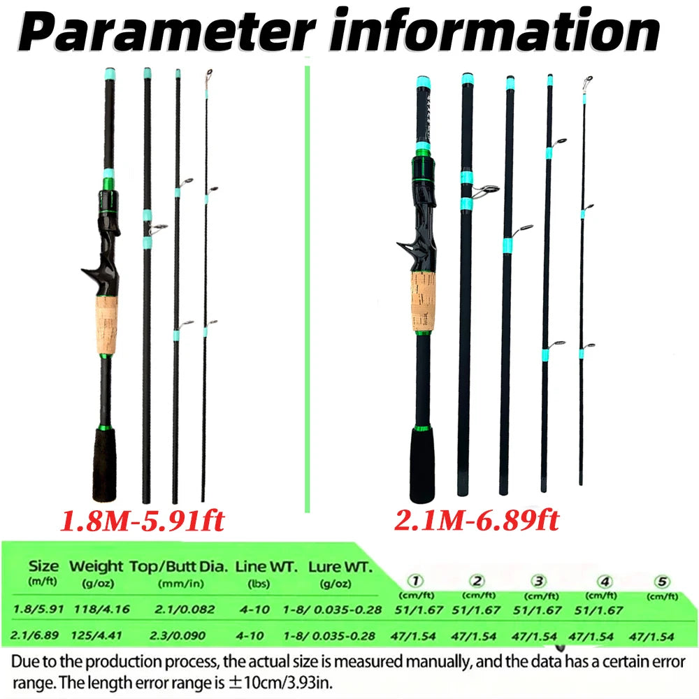 NEW Short Fishing Rod Reel Combo Set Spinning Lure Casting Rods 1.8m-2.1m 4/5Section 212g Baitcasting Reel Jigging Max Drag 10kg