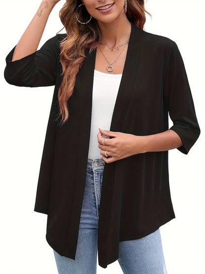 Dam Plus Size Lättviktig Öppen Kofta – Casual 3/4-ärm Mjuk Drapering Mångsidigt Vår/Sommar, 4 Färger 1XL–5XL