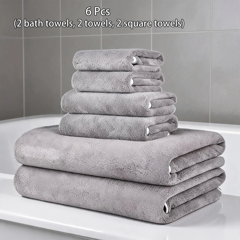 Luxury 6Pcs Towel Set 2 Bath 2 Hand 2 Face Microfiber Highly Absorbent Fast Drying Hotel Quality for Home Spa Bathroom