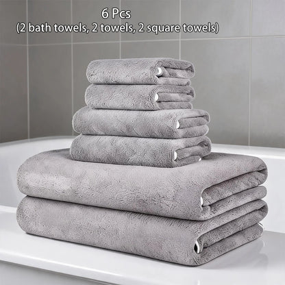 Luxury 6Pcs Towel Set 2 Bath 2 Hand 2 Face Microfiber Highly Absorbent Fast Drying Hotel Quality for Home Spa Bathroom