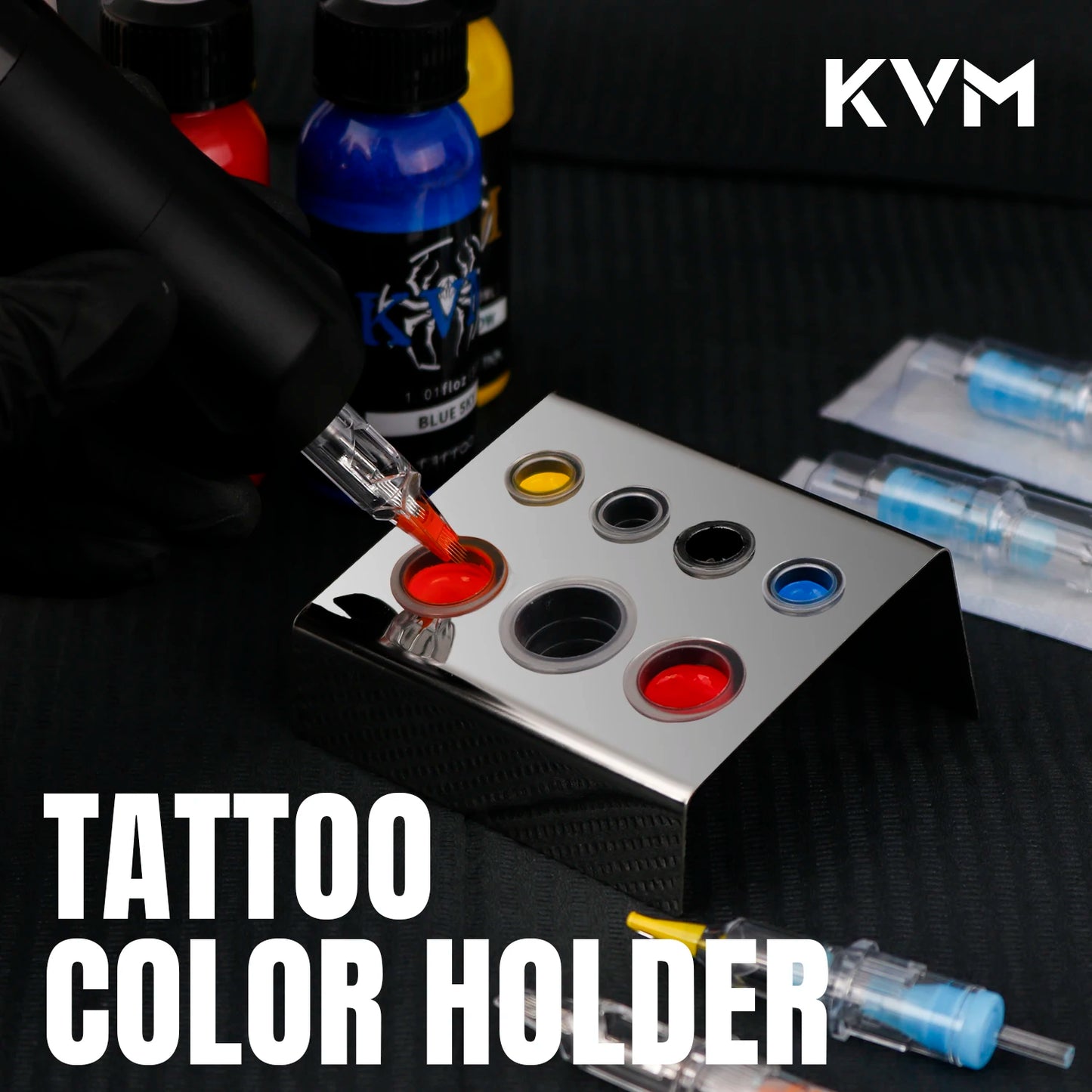 KVM 1Pc Stainless Steel 7 Holes Container Stand Tattoo Ink Pigment Cups Cap Stand Holder Storage Container for Permanent Makeup