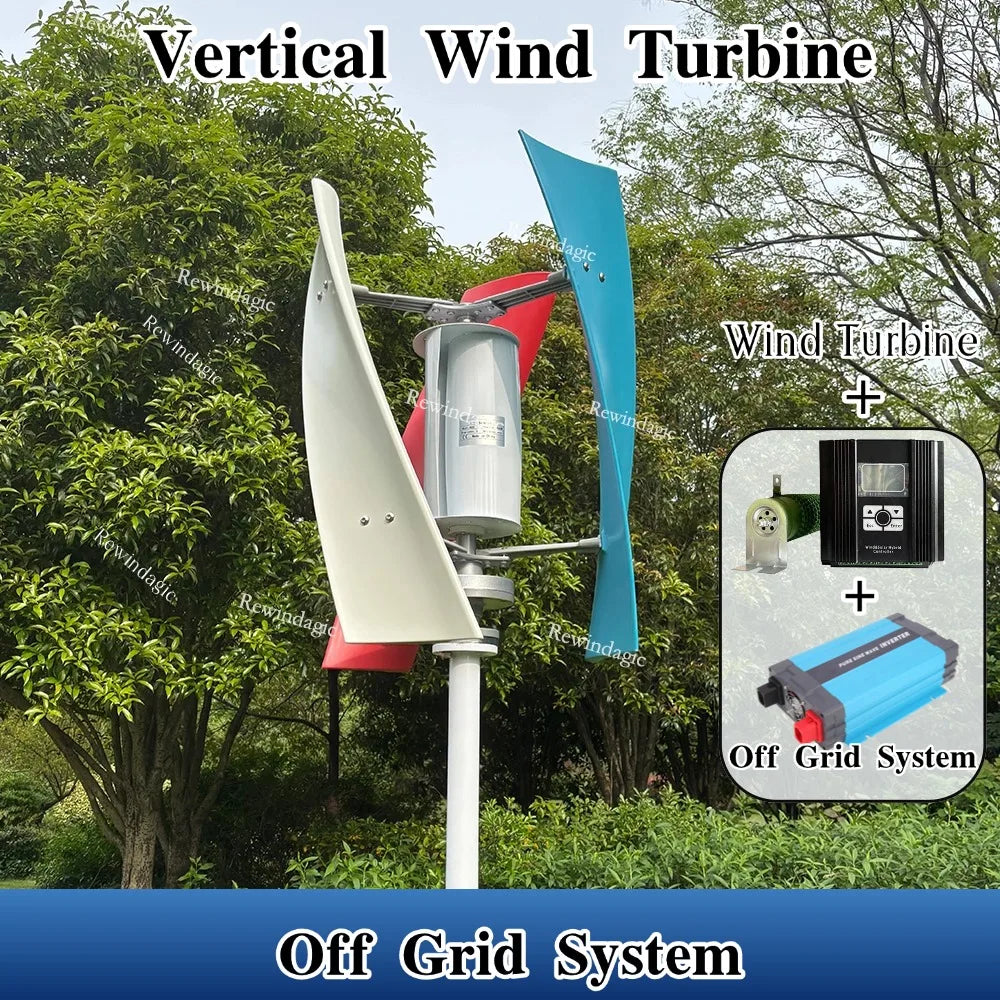 Vertikal Vindturbin 5kW/8kW/10kW 3-fas 48V – Permanent Magnet Komplett System Hushåll Off-Grid, Enbart Turbin/Regulator/Off-Grid